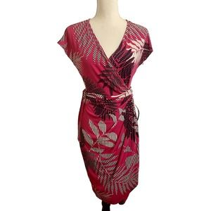 NWT Maggy London Women’s Botanical Print Wrap Dress Nordstrom Fuschia Size 6